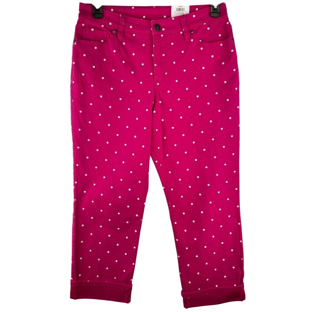 Style & Co Womens Size 10 Mid Rise Curvy Capri Pants Polka Dot Pink